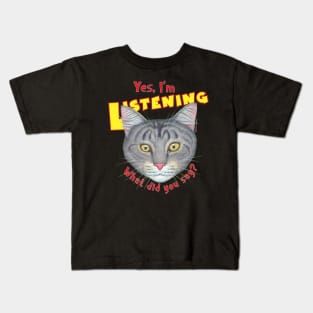 kitty cat attitude what did you say? Cute Tabby Cat Face Kids T-Shirt